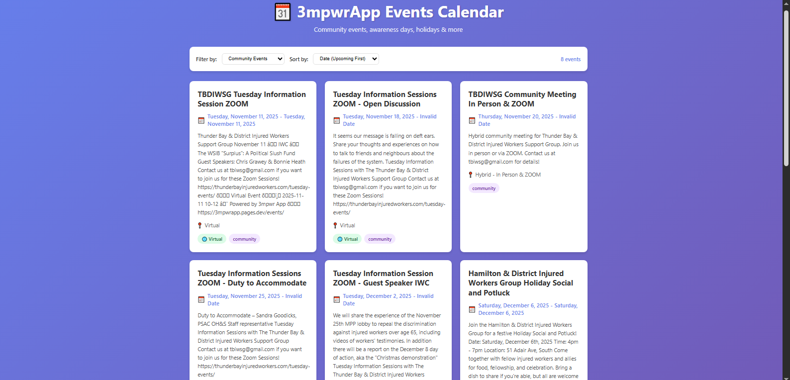 Events calendar view