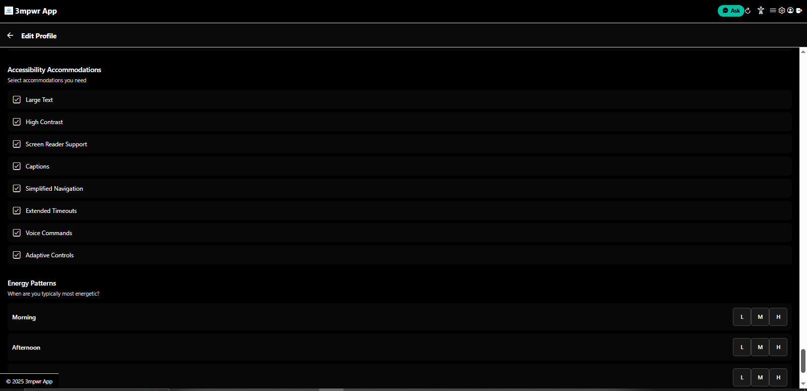 Profile accessibility preferences