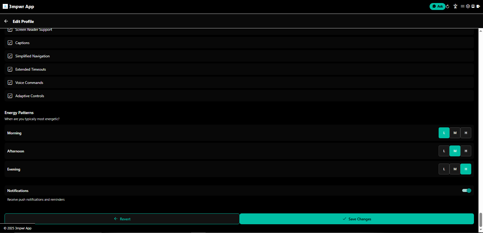 Profile notification settings