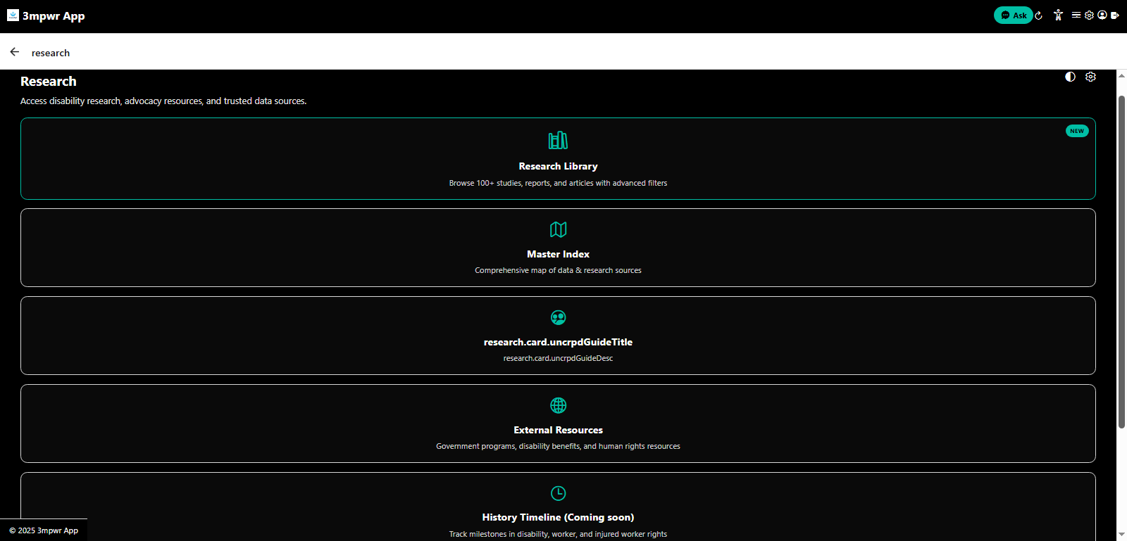 Research Library main interface