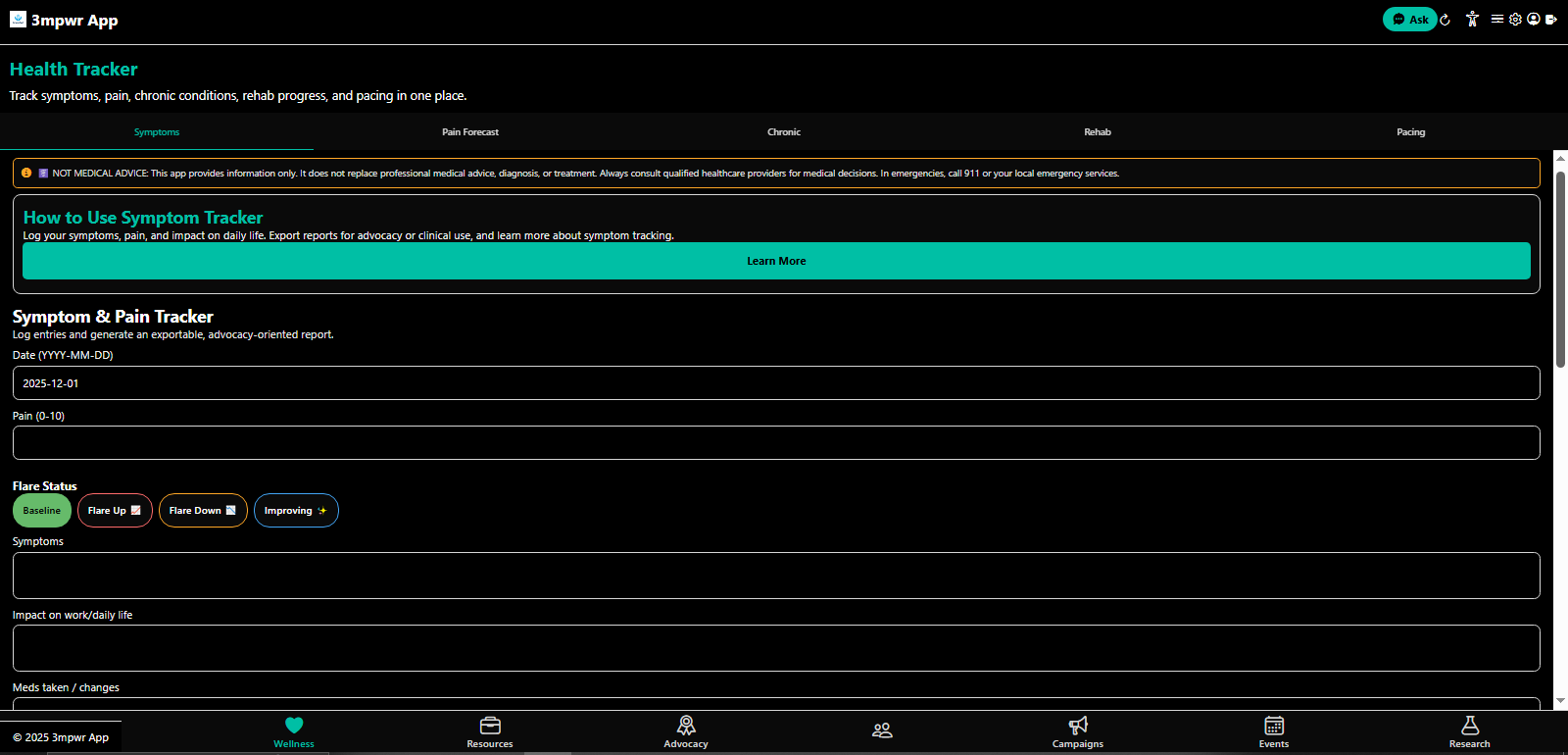 Unified Health Tracker dashboard